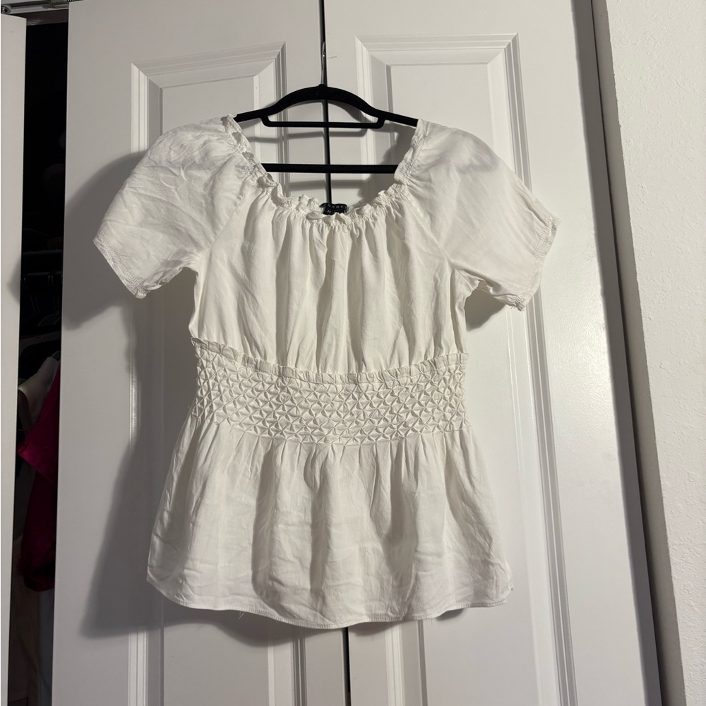Theory White Smocked Blouse